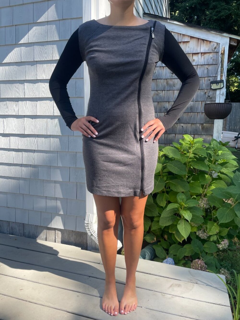 Laundry By Shelli Segal Sheath Dress - Gray & Black with Zipper Detail